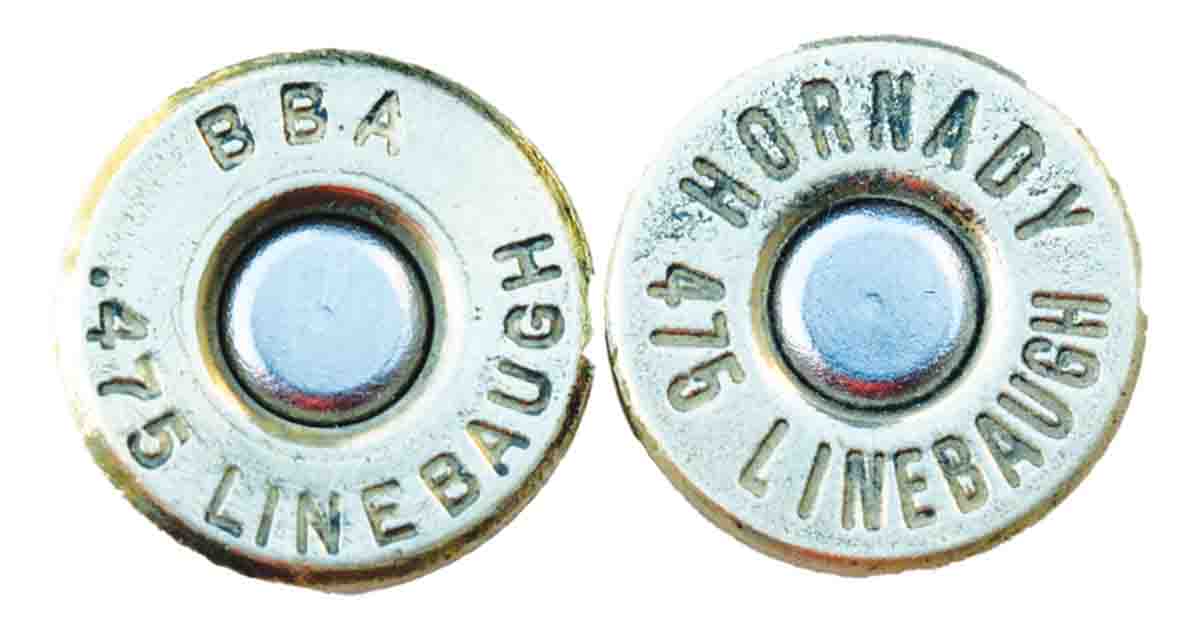 Buffalo Bore Ammunition (left) was the first to offer commercially available ammunition for the 475 Linebaugh, while Hornady (right) followed suit.